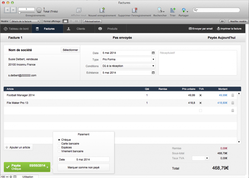 facture filemaker pro